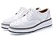 DADAWEN Women's Platform Lace-Up Wingtips Square Toe Oxfords Shoe White US Size 7/Asia Size 38/24cm