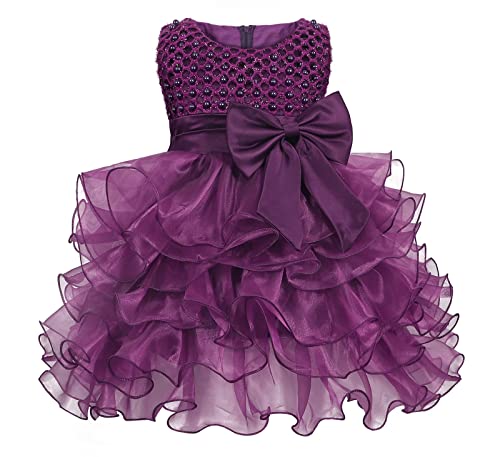 WonderBabe Robe de soirée pour bébé fille - Tutu en tulle brodé de perles - Robe de princesse sans manches - Vêtement de mariage, Violet-1888, 24 mois Cover