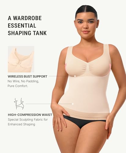 Image of FeelinGirl Women Tank Tops Shapewear: Tummy Control Compression Tank V Neck Seamless Body Shaper Camisole Tops for Women
