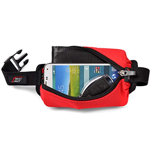 rot - Dehnbare Bauch-Tasche, Flexible Gürtel-Tasche, Running-Belt, Startnummern-Band für Sport, Laufen, Joggen, Freizeit, Reisen, ideal für