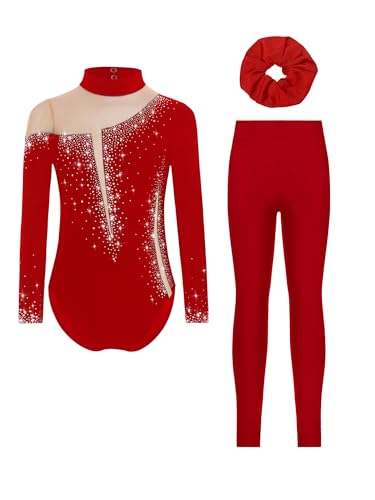 Maillot de patinage artistique scintillant extensible pour fille de gym