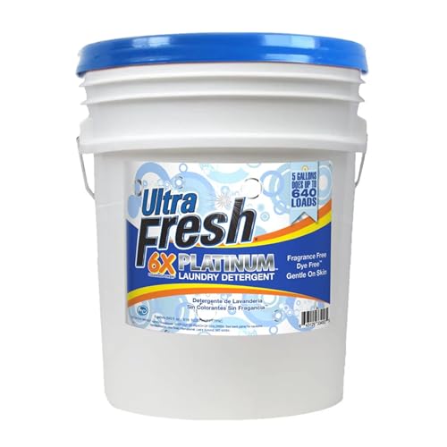 Image of Ultra Fresh 6X Platinum Detergent, 5 Gallon, Fragrance-Free & Dye-Free | Up to 640 Loads per Bucket, for All Machine Types Including HE, Gentle Formula, No Phosphates or Bleach