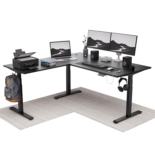 Image of Intellidesk Studio L Shaped Standing Desk Corner Electric Height Adjustable Standing Desk, Sit Stand Computer Workstation with 3-Stage Triple Motor System (Black+Black, 60(M) * 30 * 60(R) Inches)