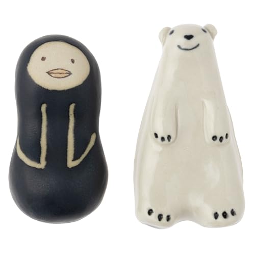 丸伊製陶 信楽焼 へちもん 箸置 2個セット 幅約5cm しろくま&ぺんぎん 白&黒 MR-3-4636