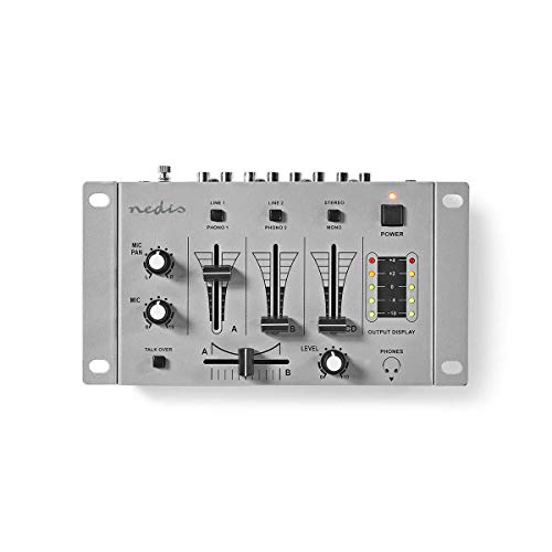 Nedis - DJ-Mixer - 3 Stereokanalen - Crossfader - Talkover-Functie - 2x 5 LED uitgangsniveaumeter - Zowel stereo als mono uitgang mogelijk - Mengpaneel voor 3 geluidbronnen