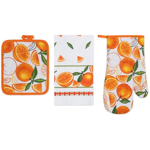 3 Piece Orange Printed Kitchen Linen Set by PREMIUS, 1