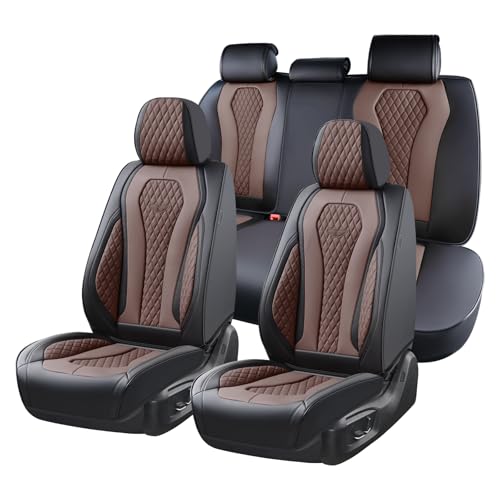 Image of Coverado Car Seat Covers, Seat Covers Full Set, Coffee Car Seat Cover, Auto Seat Covers Front Seats Rear Seat Cover, Luxury Car Seat Cushion,Leather Seat Cover Seat Protector Universal Fit Most Cars