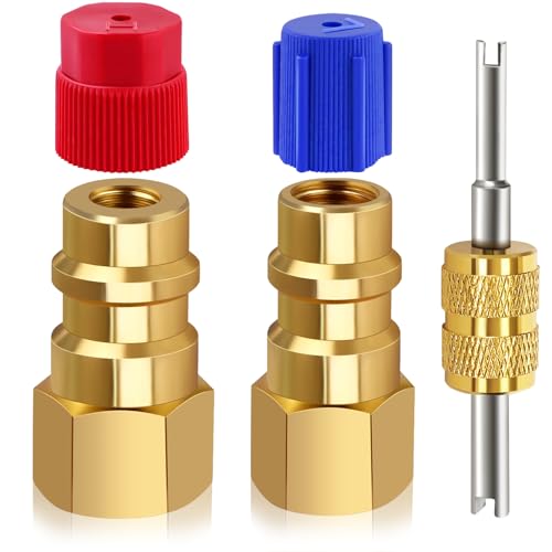 FANOVO R12 to R134a Adapter - Brass, 1/4in to 7/16-20 UNF