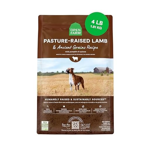Open Farm, Ancient Grains Dry Dog Food, Protein-Rich & Nutrient Dense, 90% Animal Protein Mixed with Non-GMO Fruits, Veggies and Superfoods, Pasture Raised Lamb Recipe, 4lb Bag