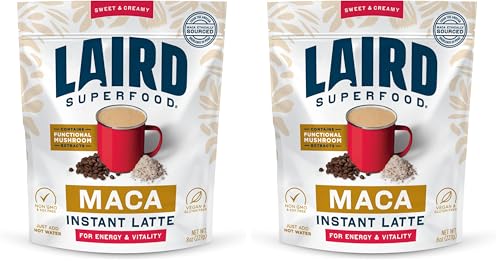 Laird Superfood Maca Instant Latte, Non-Dairy, Sweet & Creamy, Superfood Creamer, Gluten Free, Non-GMO, Vegan, 8 oz. Bag, Pack of 2