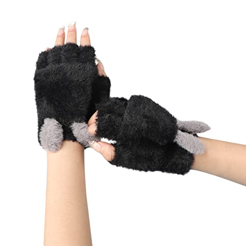 ITODA Cashmere Convertible Warmer Fingerless Gloves with Thumb Hole, Flip Top Cold Warm Cable Texting Office Driving Mitten