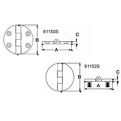 White Water Marine Stainless Steel Round Hatch Hinges (61152S - Round Hinge, Bottom Threaded)