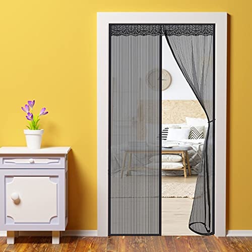 WEIZON Fliegengitter Tür Magnetisch 95 x 215 cm Der Magnetvorhang,Fliegengitter für Balkontür Terrassentür Wohnzimmer,Klettband Selbstklebend Fliegengitter,Insektenschutzgewebe UV-Beständig - Schwarz