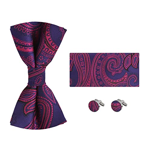 Epoint Men's Fashion Checker Silk Pre-tied Bowtie Cufflink Hanky Set, Medium Orchid,dark Slate Blue-c.b.o.c.004, One_Size