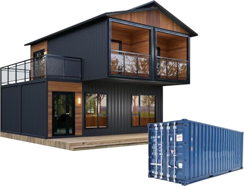 Double Story Container House 5 Room Prefab Tiny Home to Live in for Adults Mini Foldable Mobile Home Modular Guest Homes kit casas prefabricadas para Vivir with Water & Electricity Terrace