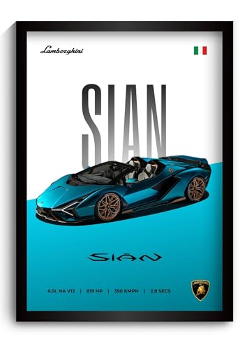 Image of Funk You Store Lamborghini Sian Poster | Framed Lamborghini A4 Sized (31 x 23 cm) | Car Posters for Wall, Gift for Boys Supercar Frame | Car Poster for Wall, Bedroom, Hostel, Study Room (F 057)
