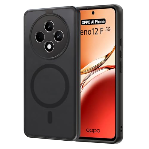 AOMYKE Cover Magnetica per Oppo Reno 12 F 5G/Reno 12 FS 5G, Custodia Oppo Reno 12 F 5G/Reno 12 FS 5G [Anti-Impronte] Traslucida Opaca Posteriore Sottile PC+TPU Bumper Antiurto Case - Nero