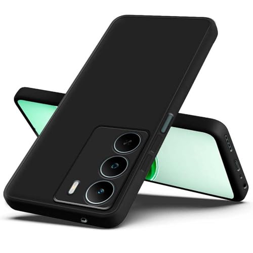 Image of Fashionury Liquid Silicon Back Cover for Realme P3 Lite 5G / Narzo 80 Lite 5G / Realme C73 5G / Realme C75 5G | Camera Protection | Inner Velvet Fabric | Anti-Fingerprint | Ultra Slim Case (Black)