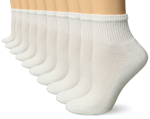 Gildan Women's Half Cushion Ankle Socks, 10 Pairs, white, Shoe Size: 4-10