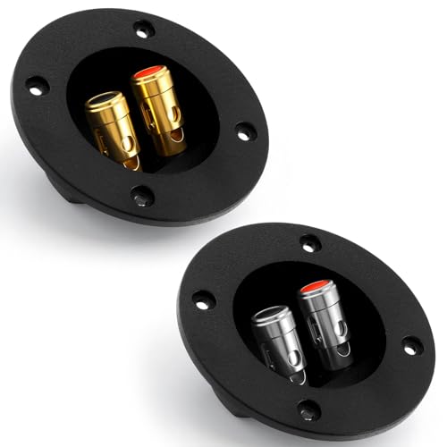 2 Pcs Subwoofer Box Terminal 3 Round 2-Way Speaker Box Terminal Double Binding Gold Plate Push Spring Loaded Jacks Speaker Terminals Cup