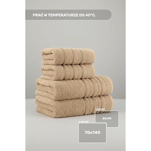 Набор из 4 хлопковых полотенец 2 полотенца размером 70x140 см и 2 полотенца размером 50x90 см 100 хлопок мягкие и впитывающие банные полотенца полотенце для сауны упаковка из 4 шт. цвет бежевый