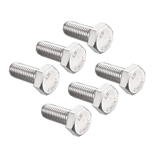 sourcing map M14 Hex Bolt M14-2 x 35mm 304 Stainless Steel 4.8 Grade Fully Threaded Hexagonal Head Screw Bolts 6pcs