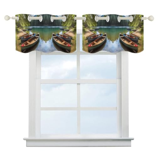 QWHJK Korta gardiner, sjö med båtar kanoter park tryck gardiner för vardagsrum, gardin kappa blommig swag, bärbara mörkläggningsgardiner