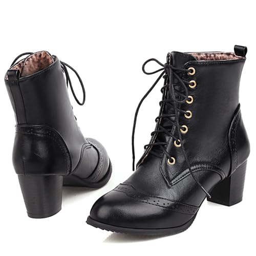 UniqueStride Women's Brogue Ankle Boots Lace Up Ankle Bootie with Chunky Block Heel Round Toe Shoes2