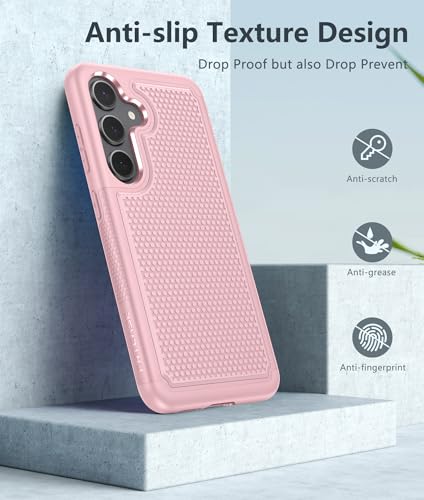 Image of FNTCASE for Samsung Galaxy S24 Case: Dual Layer Heavy Duty Cell Phone Protective Cover Shockproof Rugged with Non-Slip Textured - Military Drop Protection Bumper Tough - 2024, 6.2inch Sakura Pink