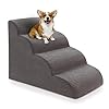 Curved Dog Stairs Ramp for High Beds 19.7″ H, 4-Step Dog Steps for Small Dogs and Cats, Removable and Washable Pet Stairs for High Bed Climbing, Non-Slip Balanced Pet Step Indoor, Deep Grey