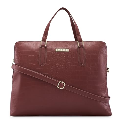 Image of Caprese Flix Medium 16 Inch Laptop Bag for Women | Stylish 9L Business Handbag with Smart Sleeve & Back Zipper Pocket | Adjustable & Detachable Strap for Office Use