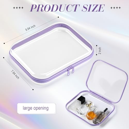 Image of Hoolerry 4 Pcs Hard Clear Zipper Case Makeup Bags Plastic Zipper Pouch Transparent Storage Box Containers for Cosmetics, Snacks, Building Blocks, Puzzles(Clear,9.8 x 7.9 x 2 in,Multicolor)