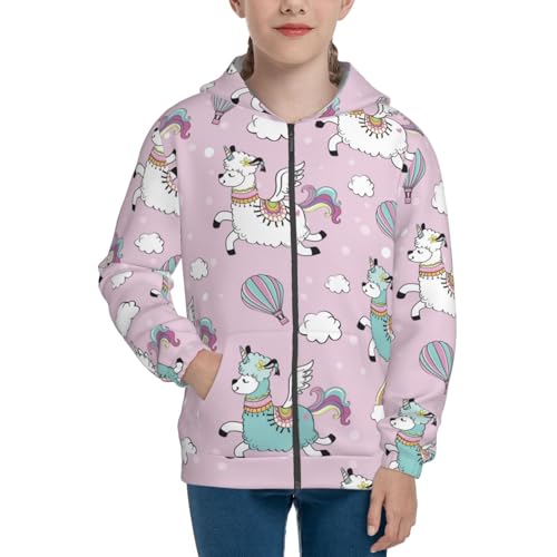 Llama Unicorn and Rainbow Kid Hoodies Boys Zip Up Sweatshirts Girls Pullover with Pocket3