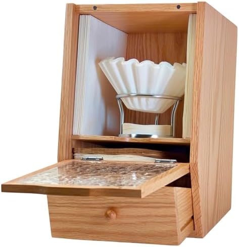 Premium Oak Coffee Filter Holders Storage with Lid, Large Capacity Wooden Box for Pour Over Coffee Station Accessories & Tea Organizer, Versatile Home Bar Essentials for Farmhouse Kitchen Decor