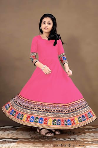 Image of Cotton Silk Long Anarkali Kurta for Girls