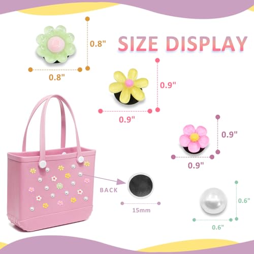 23 Pcs Accessories for Bogg Bag, Colorful Flowers and Pearls for Bogg Bag Charms, Compatible with Women Rubber Beach Bag Tote Handbag2