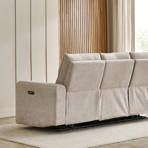 Image of Home Centre | Malinda Fabric 3 Seater Electric Recliners | Recliner Sofa for Living Room | Pine Wood | Beige | 1 Year Warranty