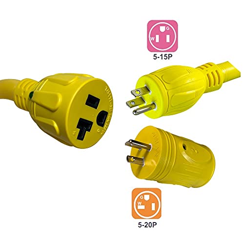 MARVINE Cable Boat Shore Power Cord Adapter Dogbone 30 Amp Twist Lock NEMA L5-30P to 15 Amp NEMA 5-15/20R Female Household Appliance 15/20 Amp STW AWG10/3 Length 1.5FT Pigtail with LED Power Indicator