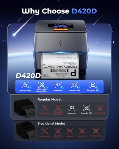 Image of Phomemo Shipping Label Printer with Touchable Screen & Built-in Label Bin | 4x6 Bluetooth Thermal Label Printer, D420D Thermal Printers for Small Business, Compatible with USPS, Tiktok, Amazon