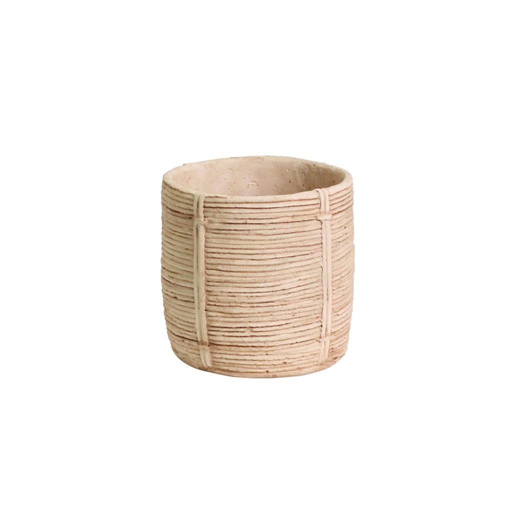 Gelasige One Color Flower Pots Woven Cement Flower Pots For Living Room Simple Interior Cement Flower Pots Suitable For Herbs And Flowers With Drainage Outdoor Flower Pots(S)