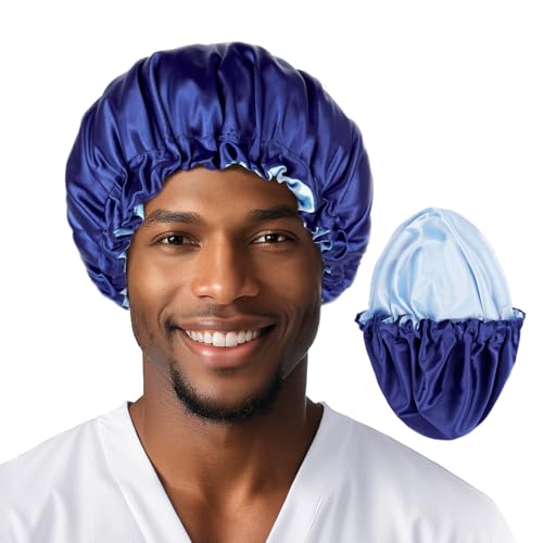 Image of Fittia Men's Satin Bonnet for Short Hair with Adjustable Strap - Sleeping Cap for Fade, Afro & Natural Hair Care, Wave Cap