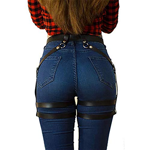 Newfancy Women's Pu Leather Leg Garter Caged Body Harness Belt Adjustable Punk Waist Belt Festival Rave Costume, Black A, One Size #TOP4