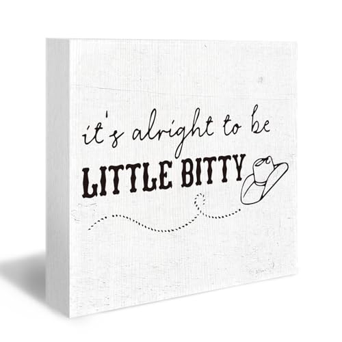 Image of DUXMNAMG It's Alright to Be Little Bitty Wood Box Signs, Western Cowboy Desk Decor, Western Nursery Decor, Farmhouse Cowboy Decorations for Nursery Home Bedroom Desk Shelf Wall Shelf