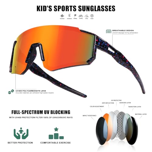Image of SEKKAF Kids Sunglasses Youth Baseball Sunglasses for Boys Girls Softball Sports Sun Glasses UV Protection