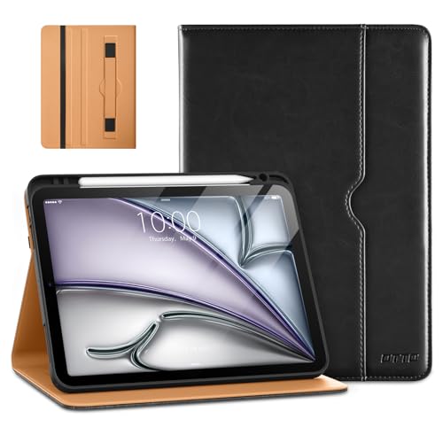 DTTO Etui do iPada Air 11 cali M3/M2 (2025/2024), iPad Air 5./4. generacji (2022/2020), skórzany pokrowiec biznesowy Folio z uchwytem na długopis – automatyczne uśpienie/wybudzenie, czarne