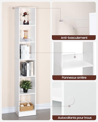 Bibliothèque Scandinave 6 Étagères Réglables Blanc Hzuaneri