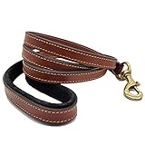 BlazingPaws Pawficer Heavy Duty 6 ft Thick Bridle Leather Dog Leash with Soft Suede Leather Padded...