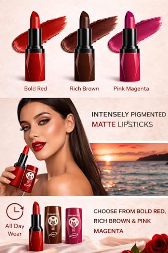 Image of HUDA MATTE ME Matte Lipstick - Ultra Pigmented Creamy Matte Bullet Lipstick MULTICOLOR Shade) (RED)