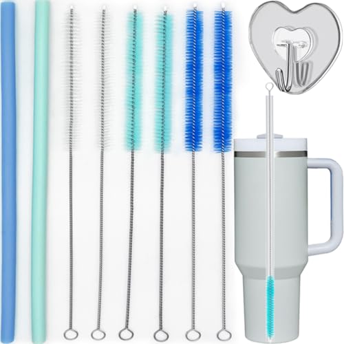 Straw Cleaner Brush Straw Brush for 40 oz Stanley Straw Cleaner Brush Extra Long 12 inch, Nylon Stainless Steel Small Cleaning Brush—Blue&Cyan Series