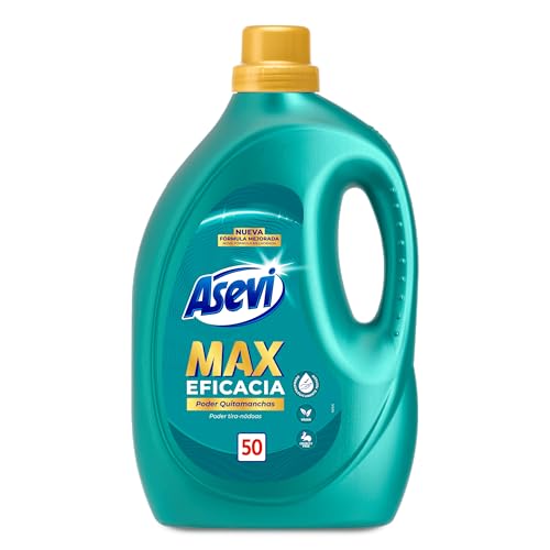 Asevi Detergente Líquido para Lavadora Max Eficacia - Detergente Hipoalergénico Concentrado para Ropa Blanca y de Color - Poder Quitamanchas para una Ropa Limpia y Fresca - 50 Lavados